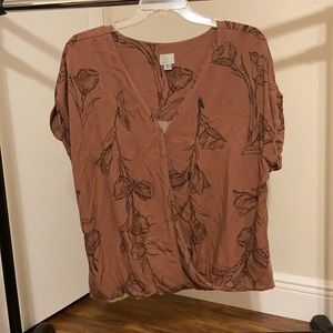 Rust Orange Floral Wrap Blouse